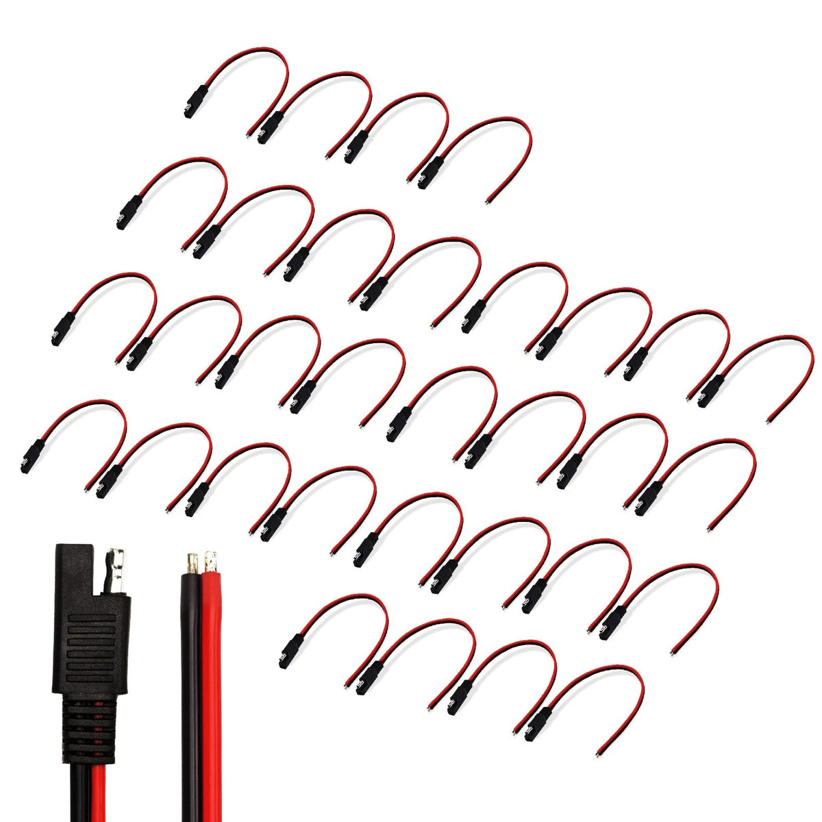 Bates- SAE Connector Cable, 12 Inch, 32 Pack, 14 AWG, 2 Pin Single Plug Quick Di