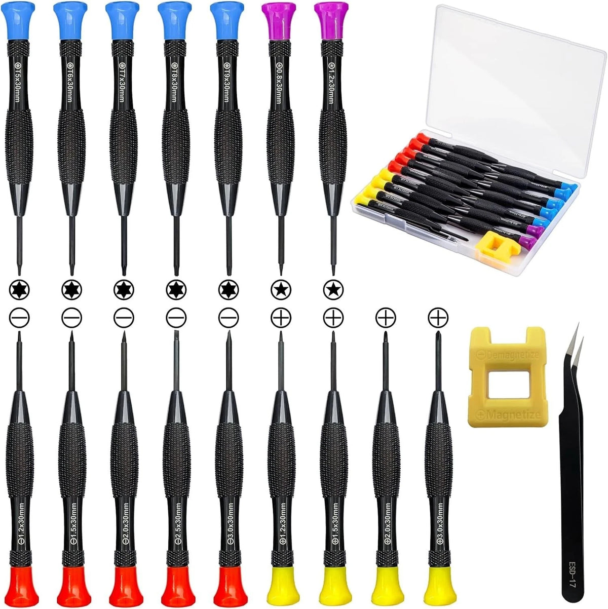 18PCS Mini Precision Screwdriver Set with Case, Magnetic Small Flathead Phillip