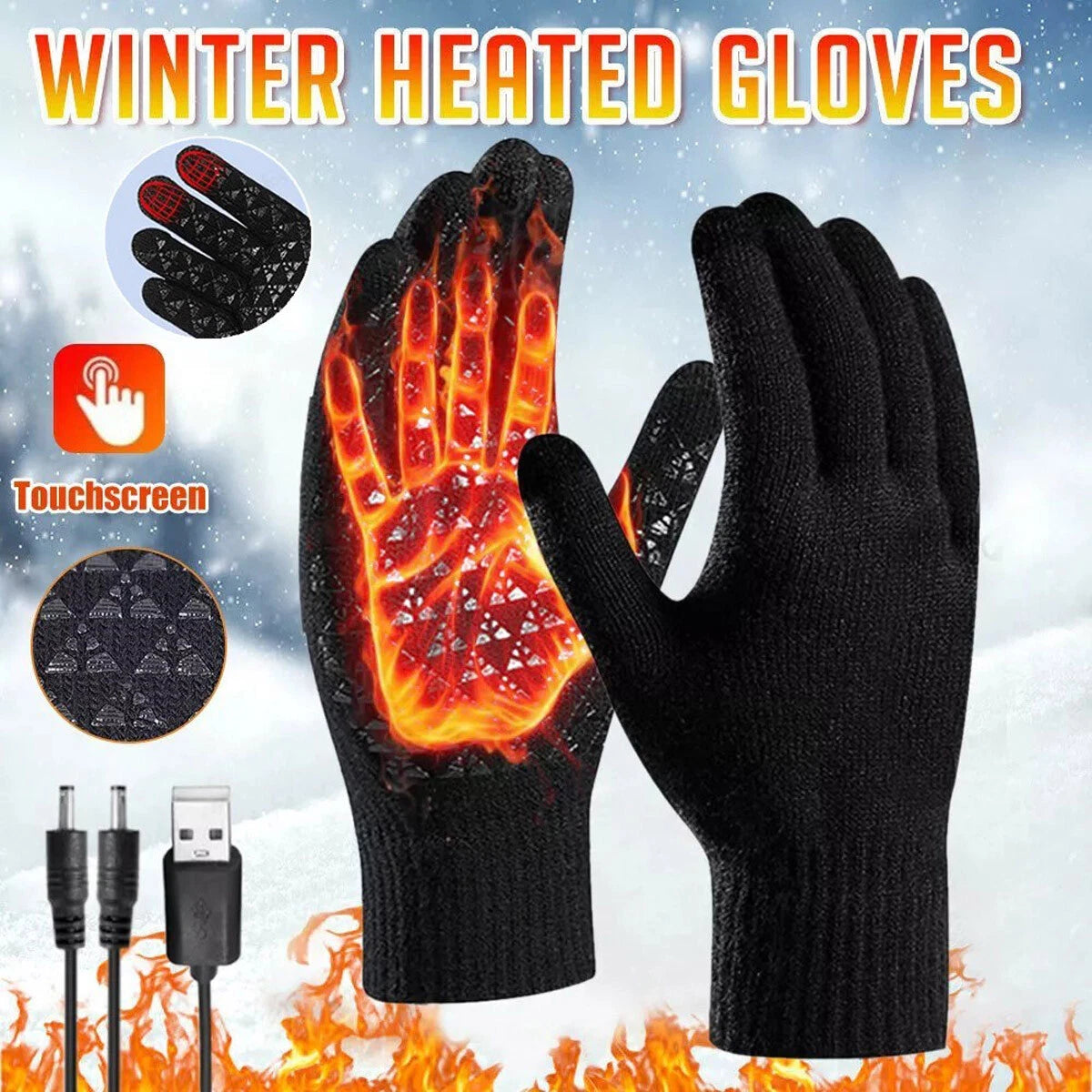 Electric Power USB Heated Gloves Winter Heating Warming Thermal Snow Hand Warm