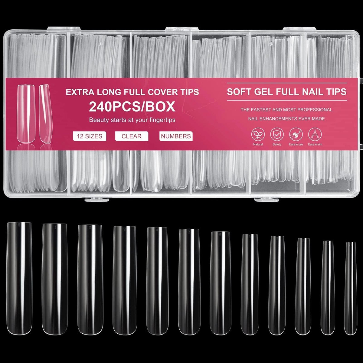 Extra Long Square Full Cover Nail Tips 240PCS XXXL Clear Full Cover Fake Nails