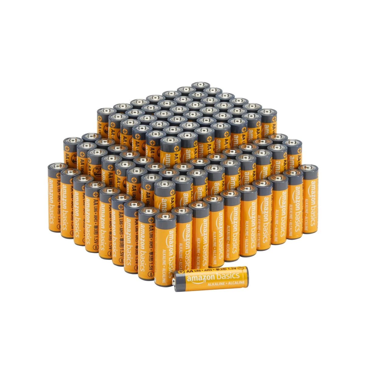 Amazon Basics 100-Pack AA Alkaline Batteries, 1.5 Volt, 100 Count (AA/LR6)