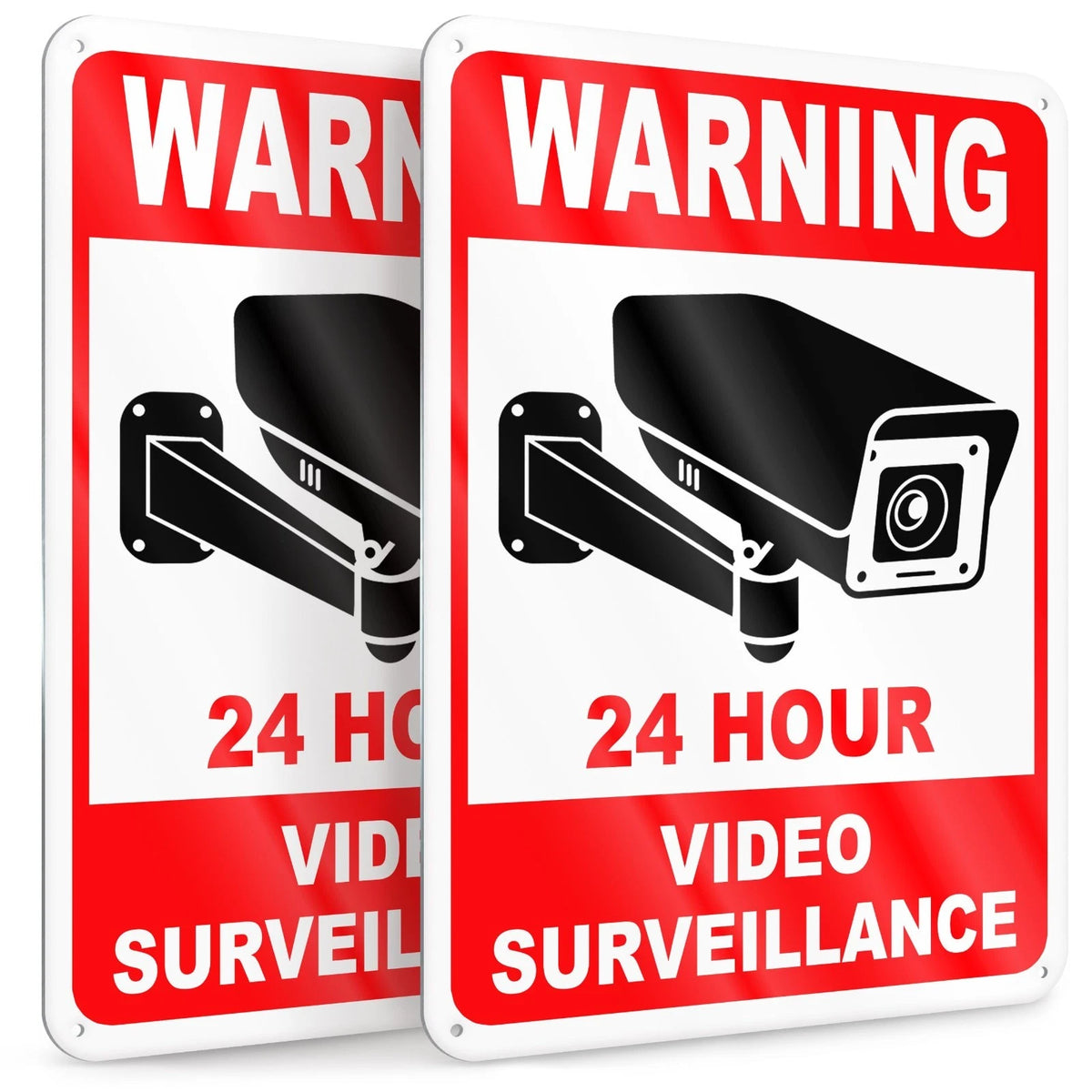 24 Hour Video Surveillance Sign, 7x10 Reflective Aluminum, 2 Pack | Smile You're