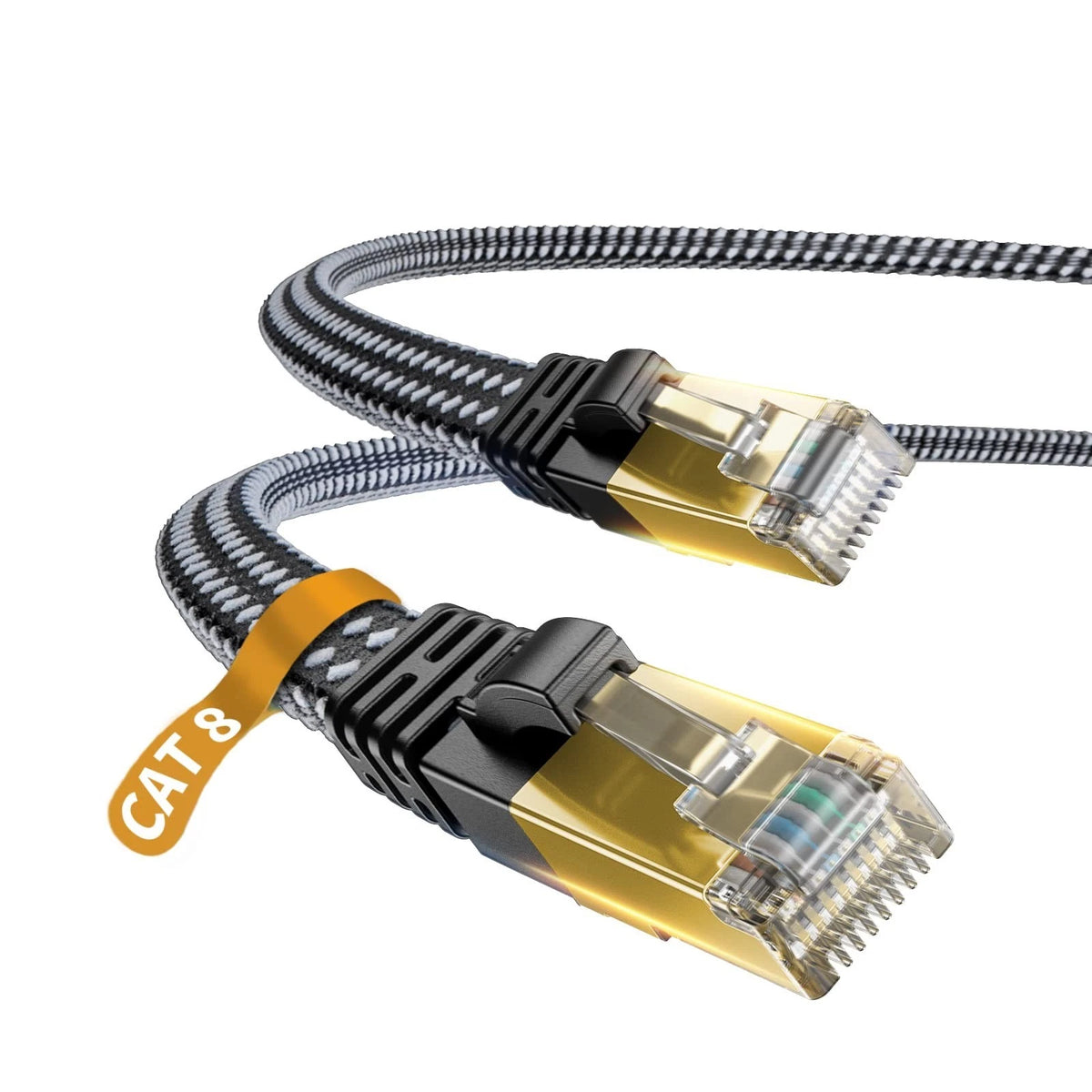High-Speed Cat 8 Ethernet Cable, 3FT, Nylon Braided, 2000 MHz, RJ45, Black