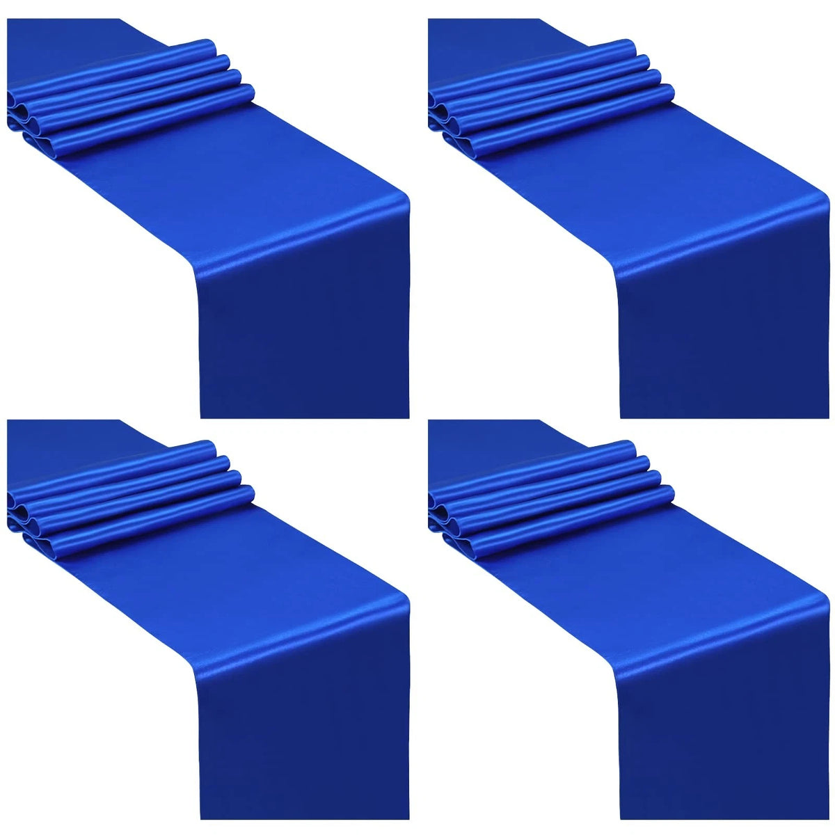 4 Pcs Royal Blue Satin Table Runner 12 x 108 inches Long, Bright Smooth Satin