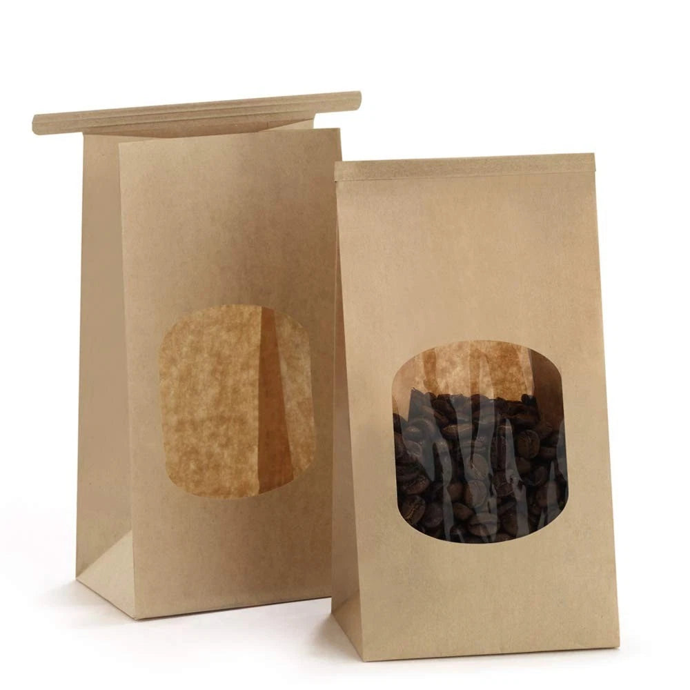 Small Bakery Bags with Window 100Pcs 3.54x2.36x6.7 Inches Tin Tie Tab Lock Kraft