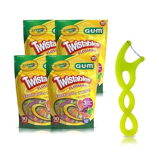 GUM Crayola Twistables Kids Flossers with Fluoride - Designed for Little Hands -