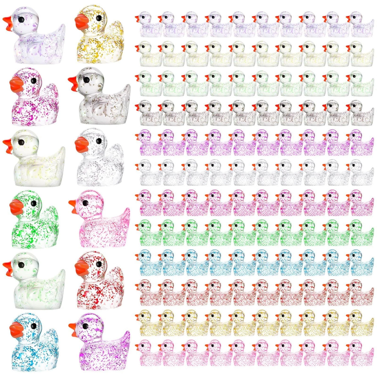 120 Glitter Mini Resin Ducks, Colorful Tiny Ducks, Miniature Glitter Duck Figure