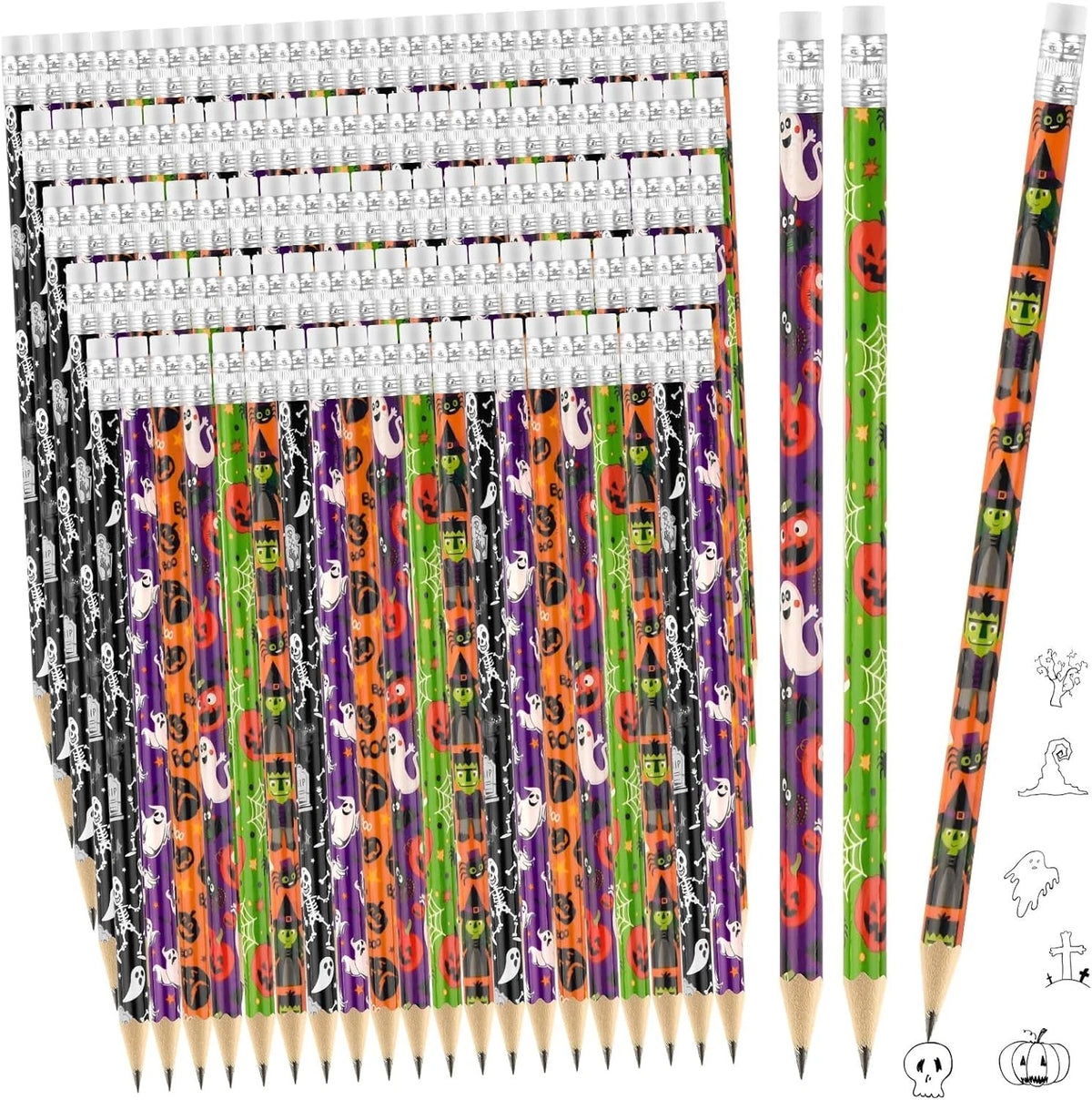 120 Pieces Halloween Pencils with Erasers In Bulk for Office School Supplies Kid
