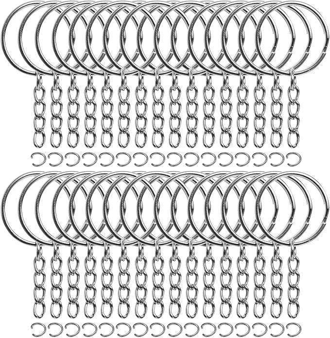 50PCS Bulk Keychains Set, Split Keychains Rings with Chain 1 Inch, Key Rings,