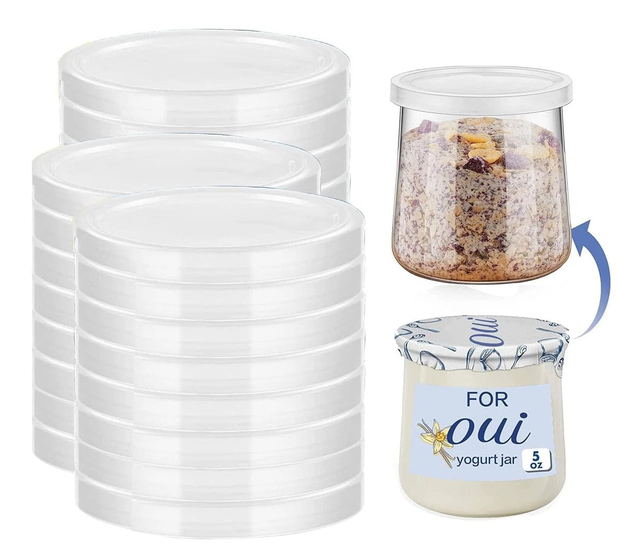 15PCS Oui Yogurt Jar Lids, Clear Plastic Container Lids for Oui Yogurt Jars, ...