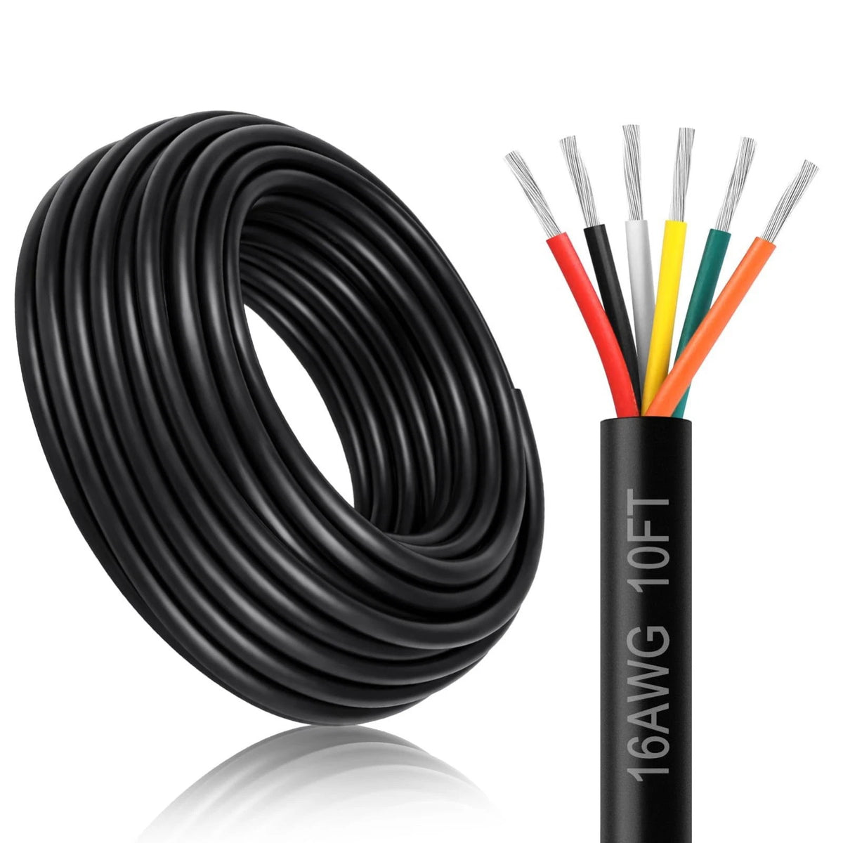 16 Gauge 6 Conductor Electrical Wire, 10FT 16AWG Black PVC Stranded Tinned Coppe