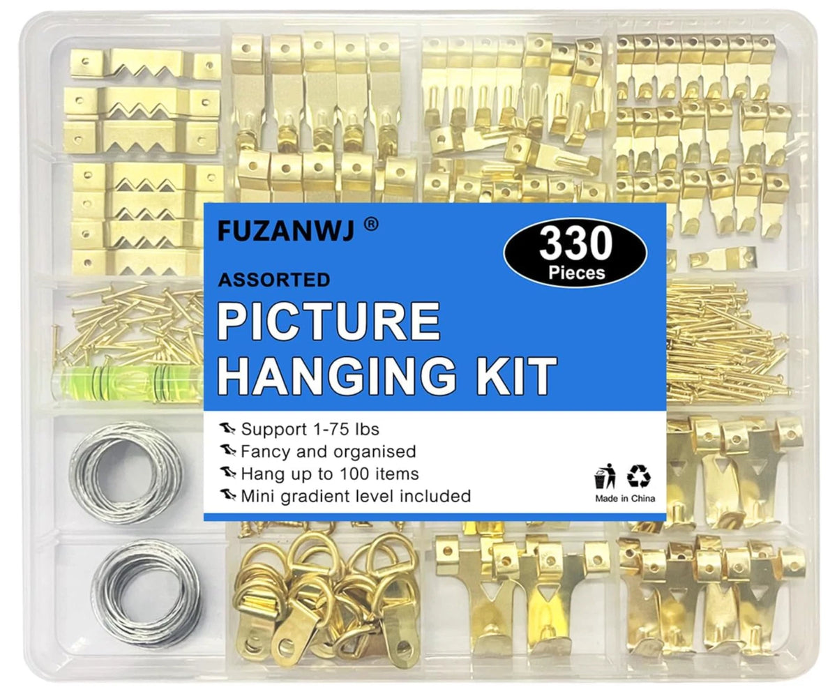 330Pcs Picture Hangers, Picture Hanging Kit, Picture Hanging Hooks Holds 10-75Lb