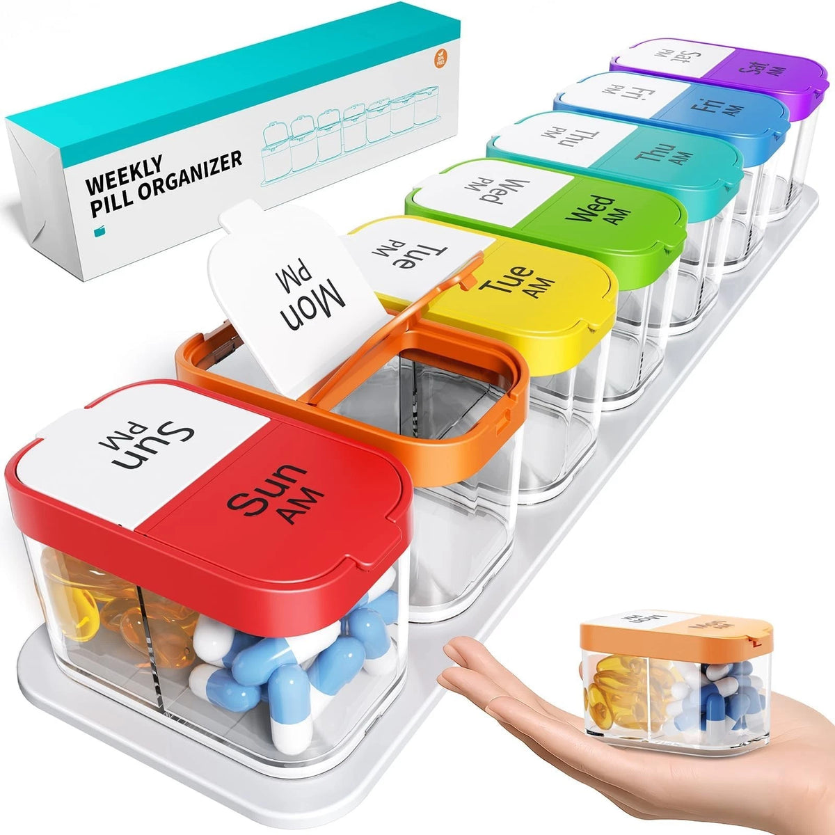 Odaro Extra Large Weekly Pill Organizer, XL Pill Box 7 Day Am Pm, Jumbo Medicine