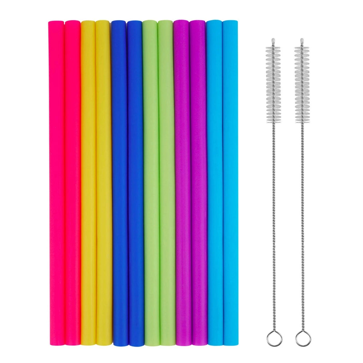 14 PCS Reusable Silicone Straws with Cleaning Brushes Extra Wide Large Straws