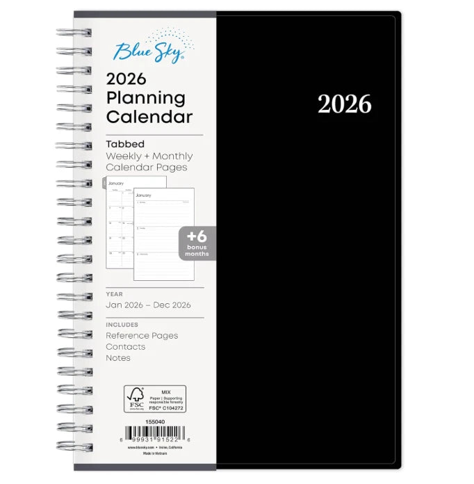 Blue Sky 2026 Weekly and Monthly Planner Calendar, Includes January 2026 - D
