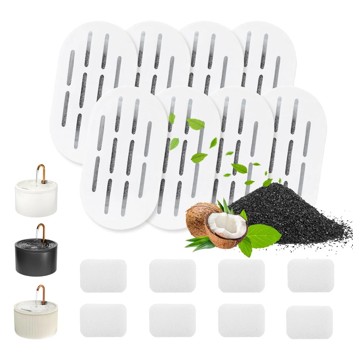 MISFANS Ceramic Cat Water Fountain Filters & Sponges - 8 Pack Replacement Kit