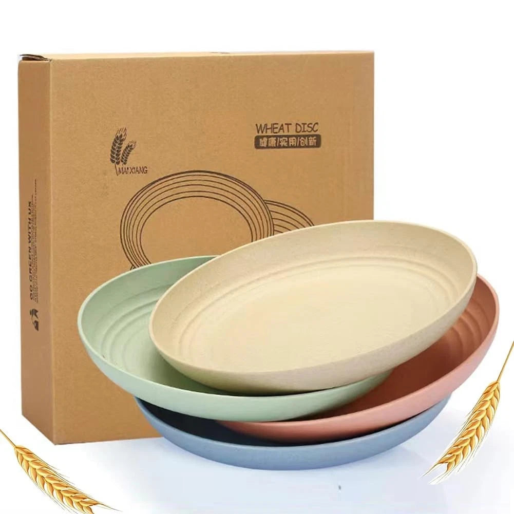Unbreakable Wheat Straw Plates 9 Inch, Reusable Lightweight Deep Plates Dinner D