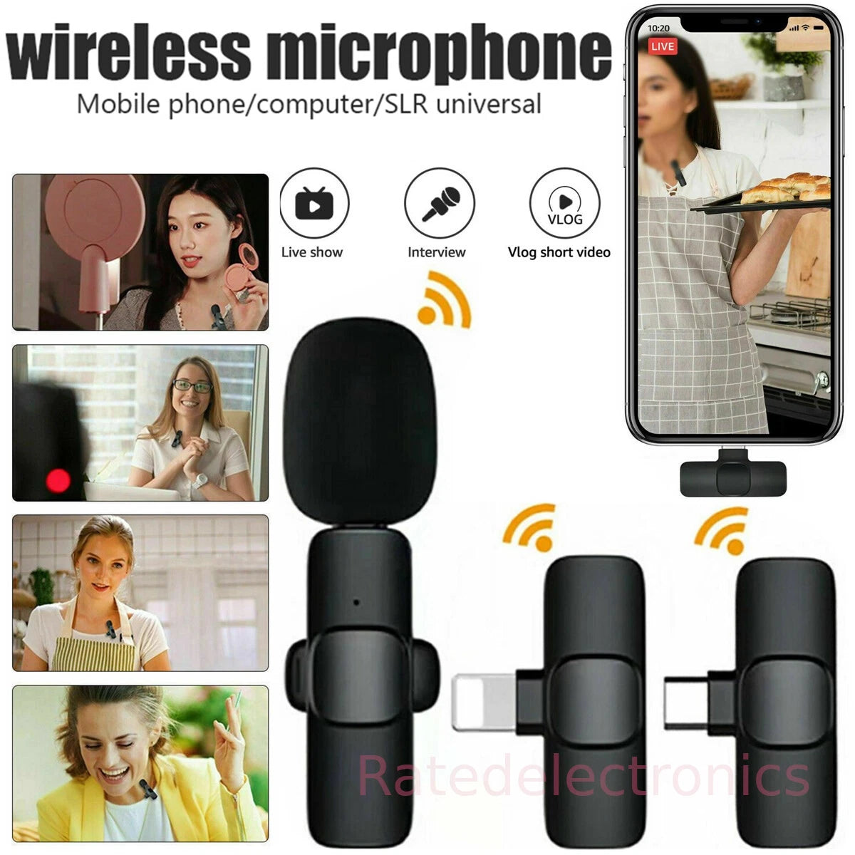 Lavalier Microphone Wireless Clear Audio Video Recording Mini Mic Android iPhone