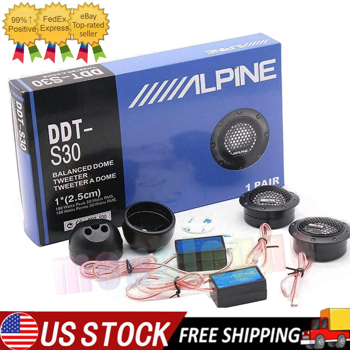 Pair Tweeters for Car Audio Car Stereo Speaker Alpine DDT-S30 Aluminum Frame US
