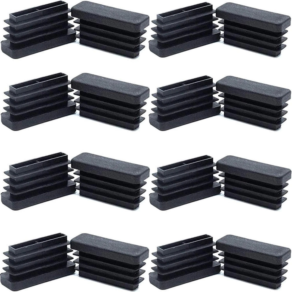 Rectangle Tubing End Caps for Chairs & Tables, 16 Black Plastic Plugs