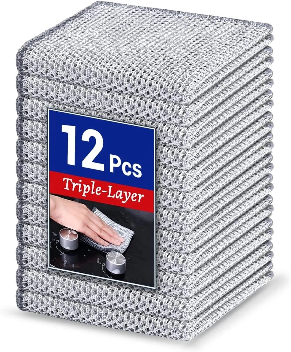 12 Pack Multipurpose Wire Dishwashing Rag for Wet and Dry, Double Layer