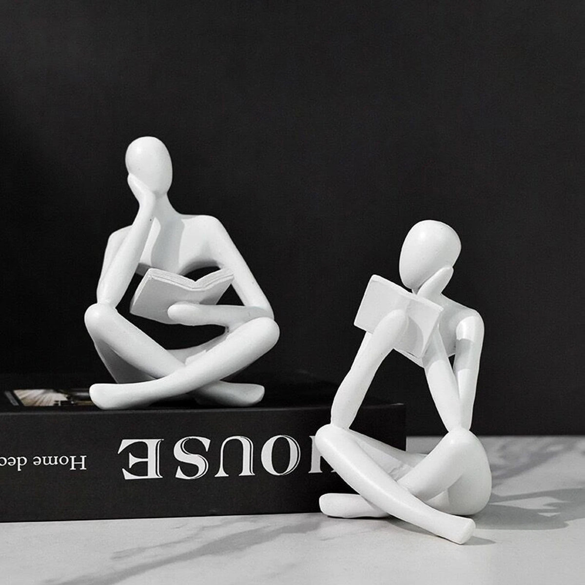 2 Pieces Home Decor White Reading Thinker Statue Modern Figurines Abstract Ae...