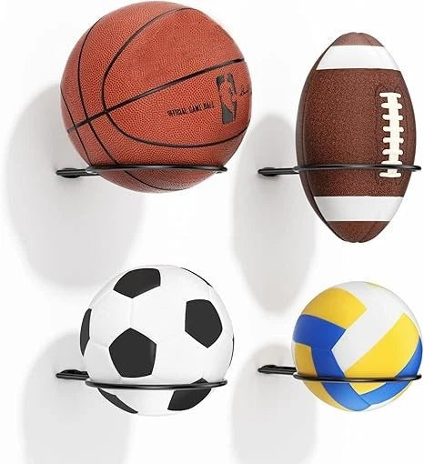 Ball Holder Wall Mount Set ?ports Racks for Basketball, 4 pack, Black