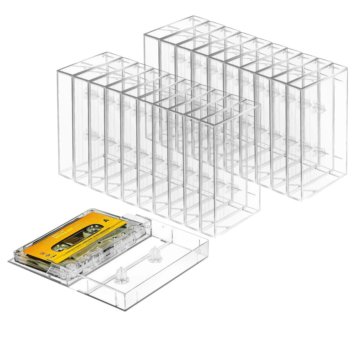 100-Pack Audio Cassette Storage Cases - Clear Plastic Cassette Tape Cases