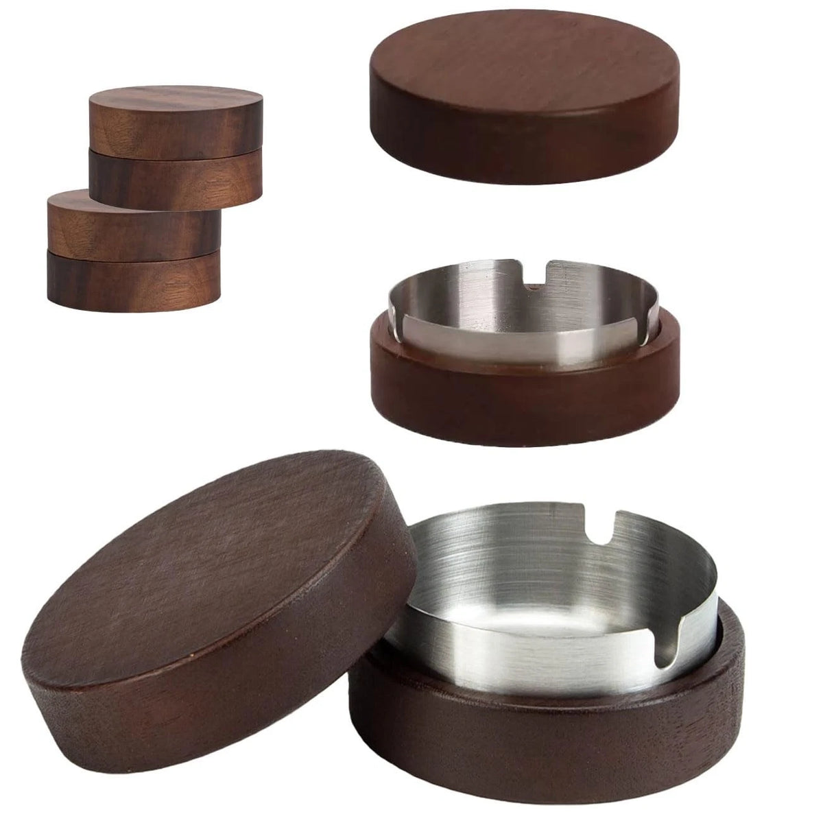 2 Pack Wooden Ash Tray with Lid Outdoor Ashtray for outside Patio Smokeless Asht