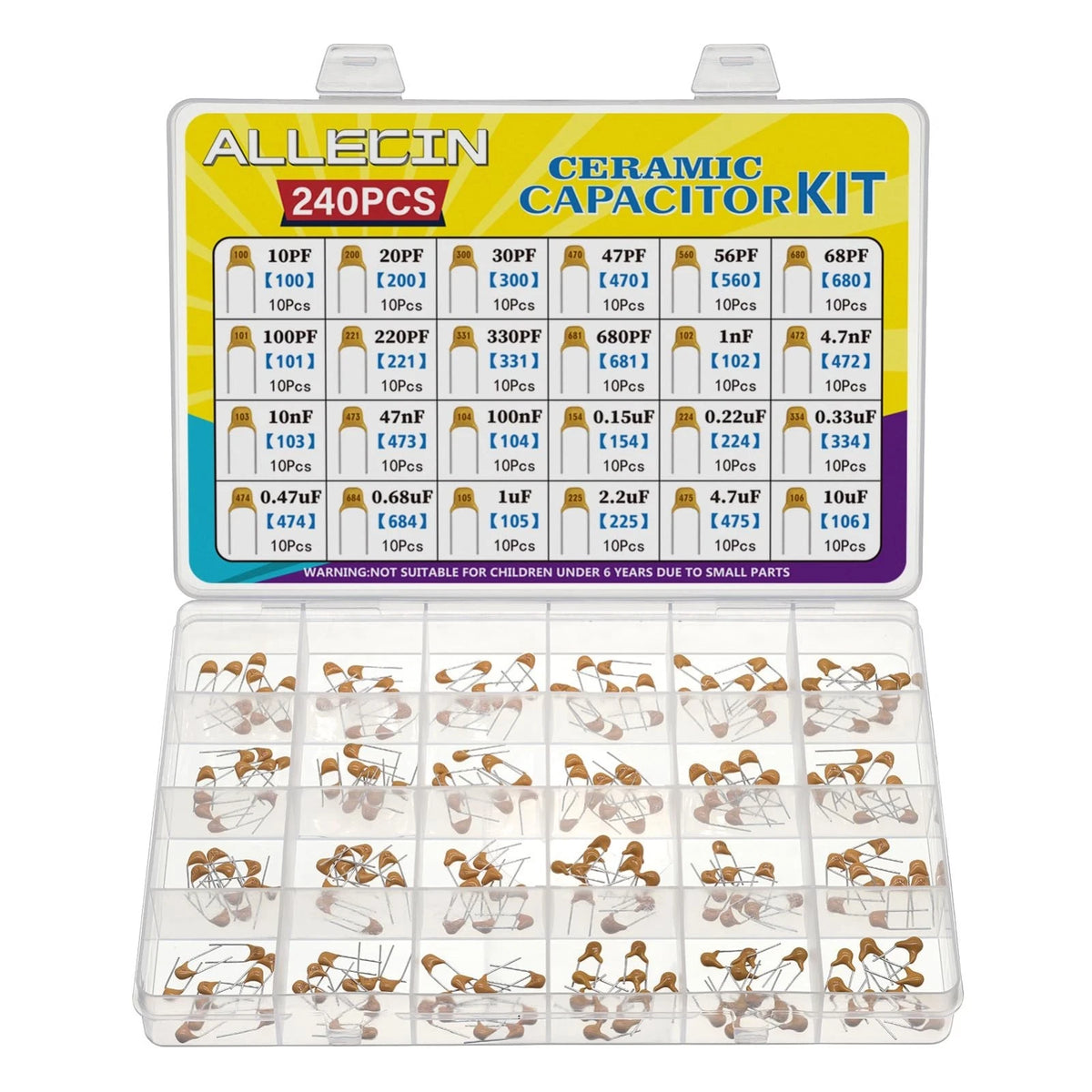 24 Values Monolithic Ceramic Capacitor Assortment Kit 10pF 20pF 30pF 47pF...