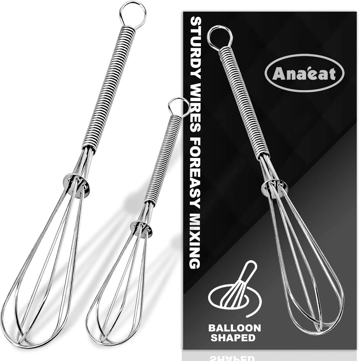 Anaeat Small Wire Whisk Set of 2, Portable Stainless Steel Kitchen Tiny Whisk &