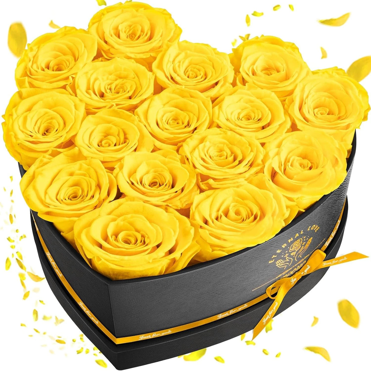 16-Piece Forever Flowers Heart Shape Box Birthday Gifts For Women- Yellow Roses