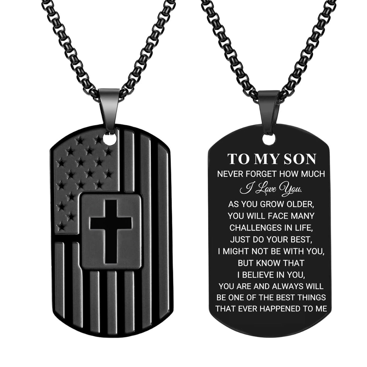 Coolvy To My Son Necklace from Mom Dad Dog Tag Cross Necklace for Men America...