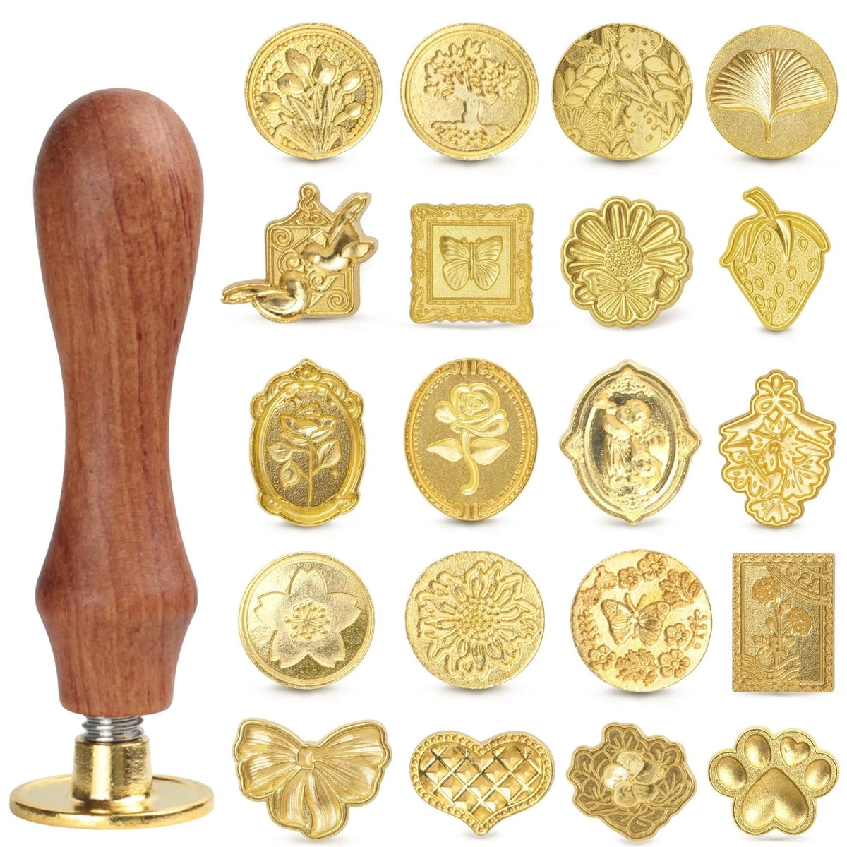 Vintage Wax Seal Stamp Set ?20-Piece Classic Seal Heads with Wooden Handle for