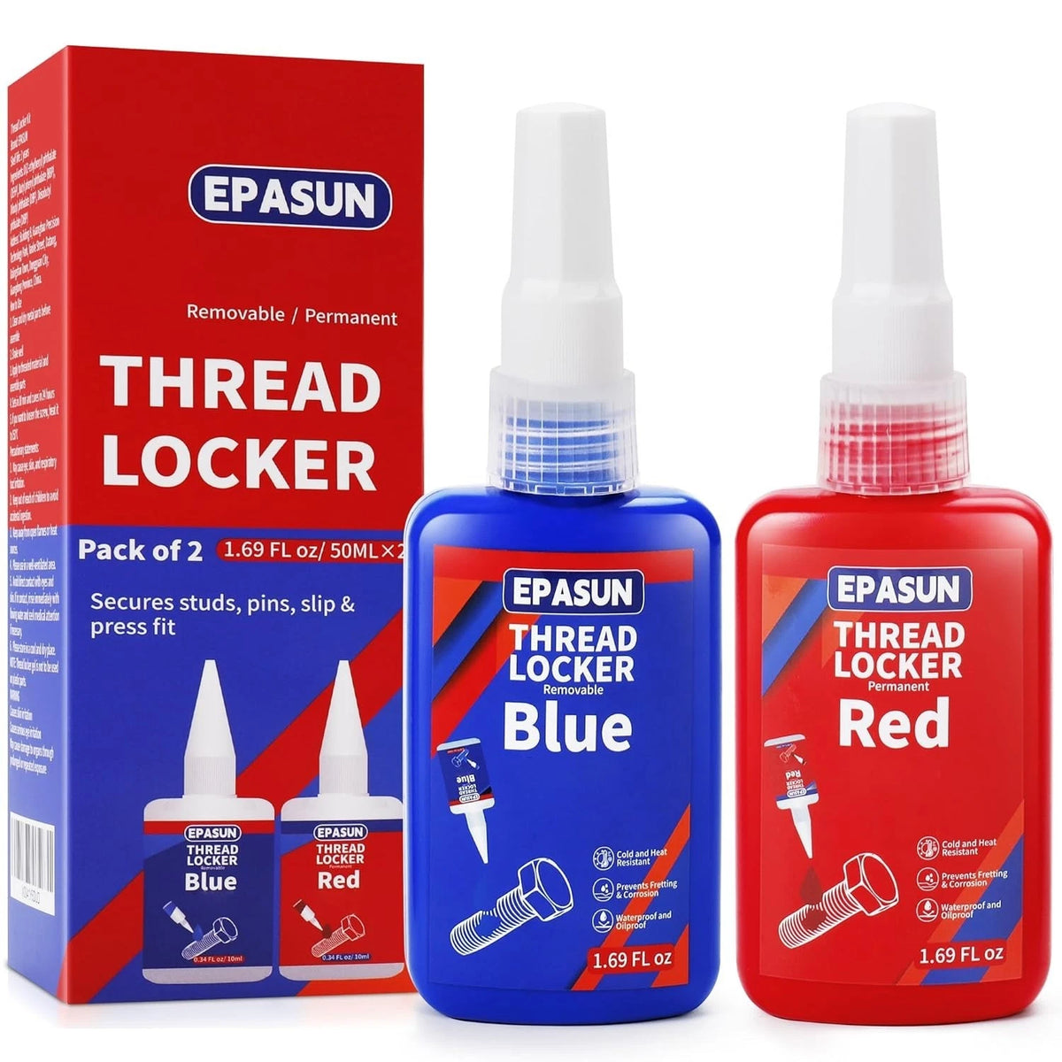 Threadlocker Blue and Red, 50mlx2 Thread Lock Medium and Strong Strength