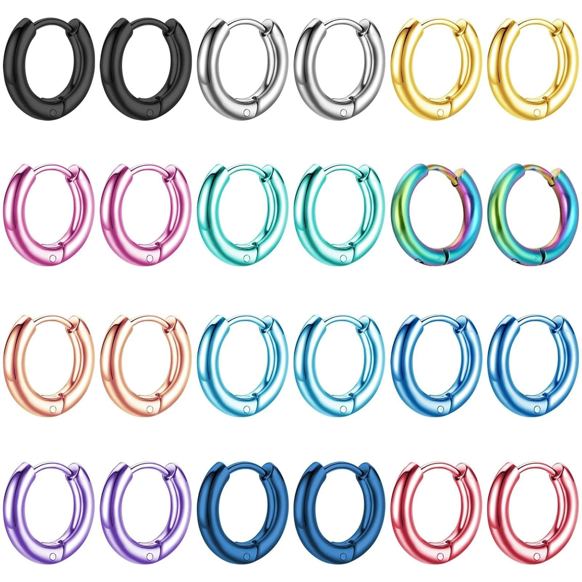 12 Pairs Stainless Steel Hoop Earrings for Men Hypoallergenic Earring H