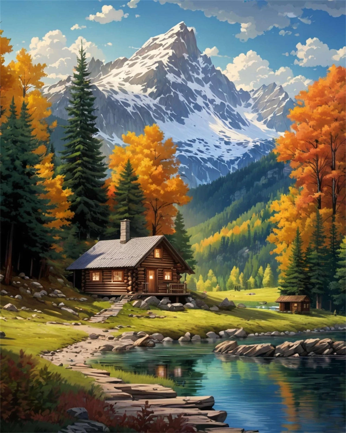 Mountain Paint By Numbers Kit For Adults Beginner Cabin Adult Paint By Number...