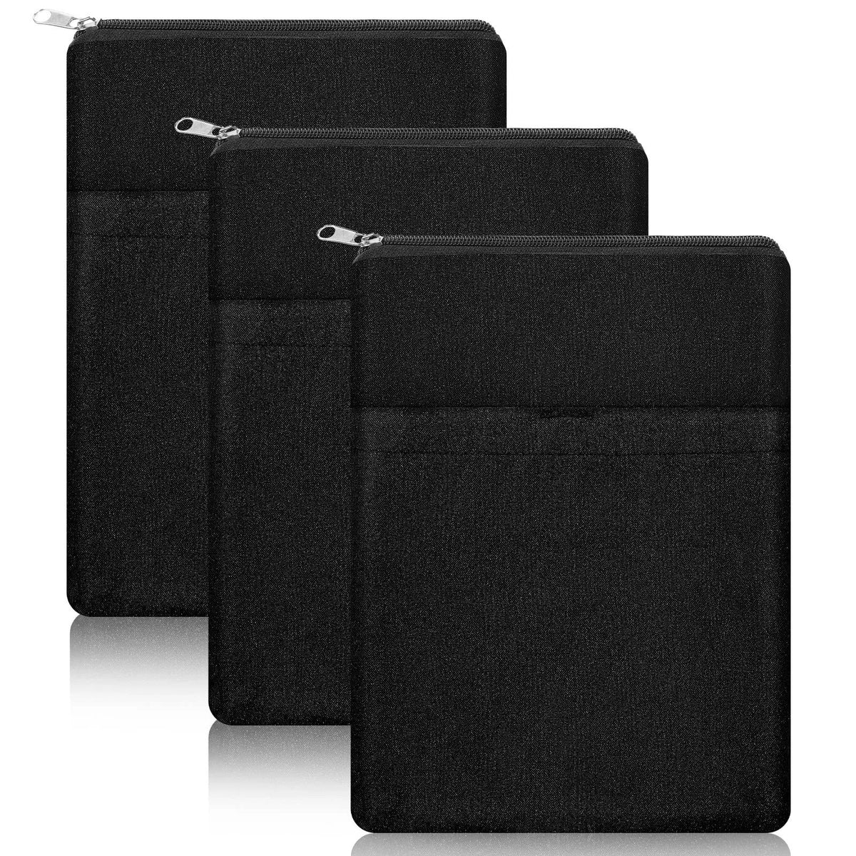 3 Pack Book Protector Sleeve with Zipper for Book Lovers Cover 11 x 8.7Inh(Black