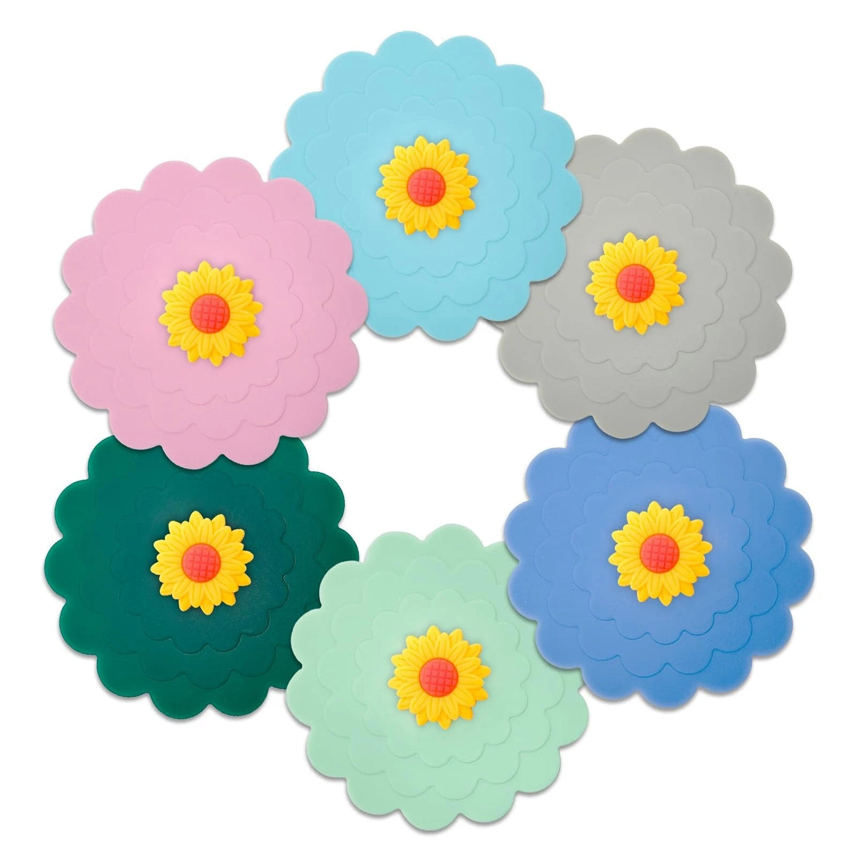 Set of 6 Sunflower Silicone Cup Covers Mug Lid Silicone Lids, Outdoor Drinking C