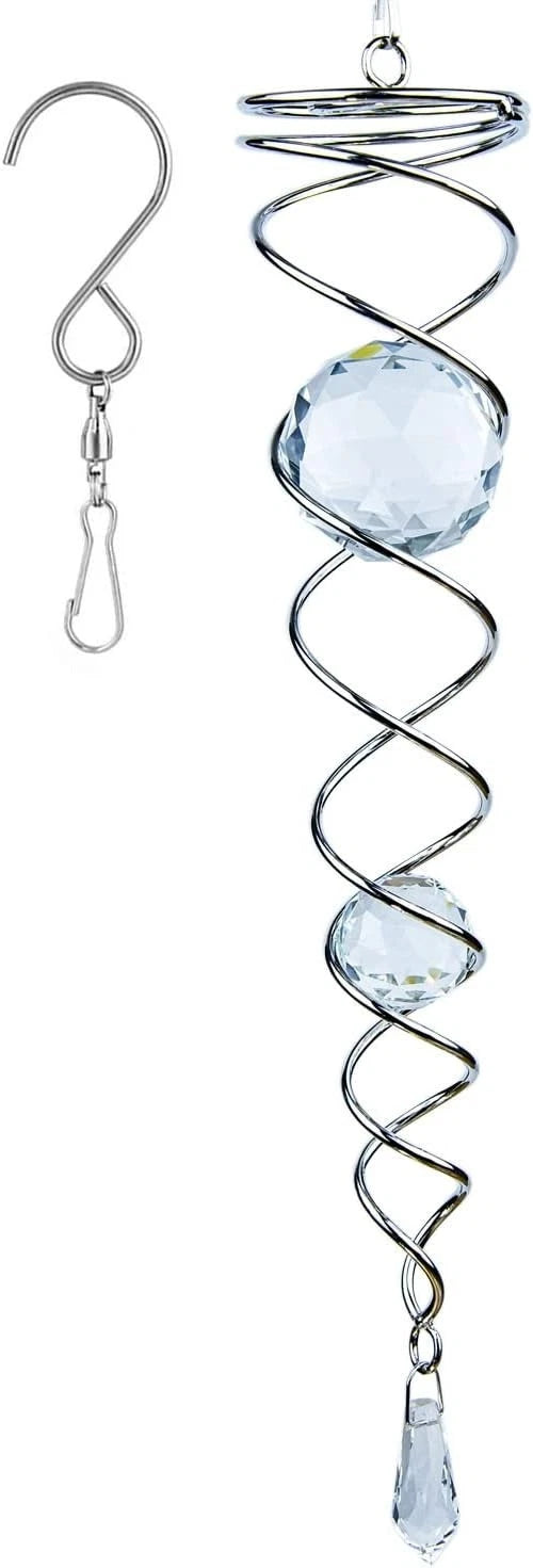 12 inch Gazing Ball Spiral Tail, Prefdo Stainless Steel Wind Spinner Clear