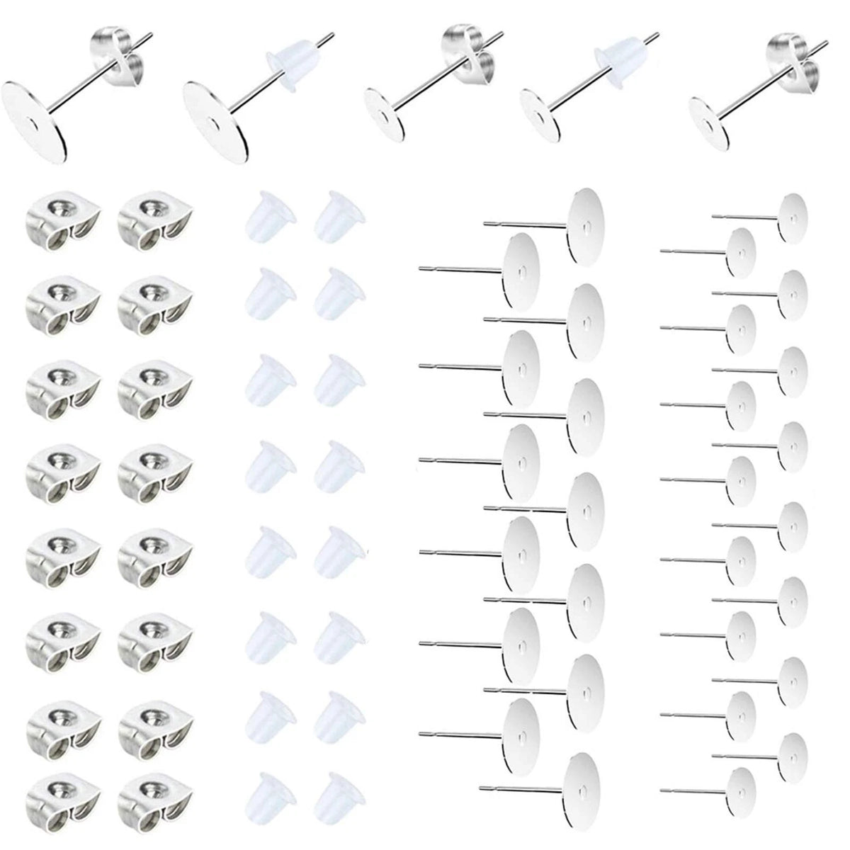 450PCS Earring Posts Stainless Steel Flat Pad,Hypoallergenic Stud Earrings with