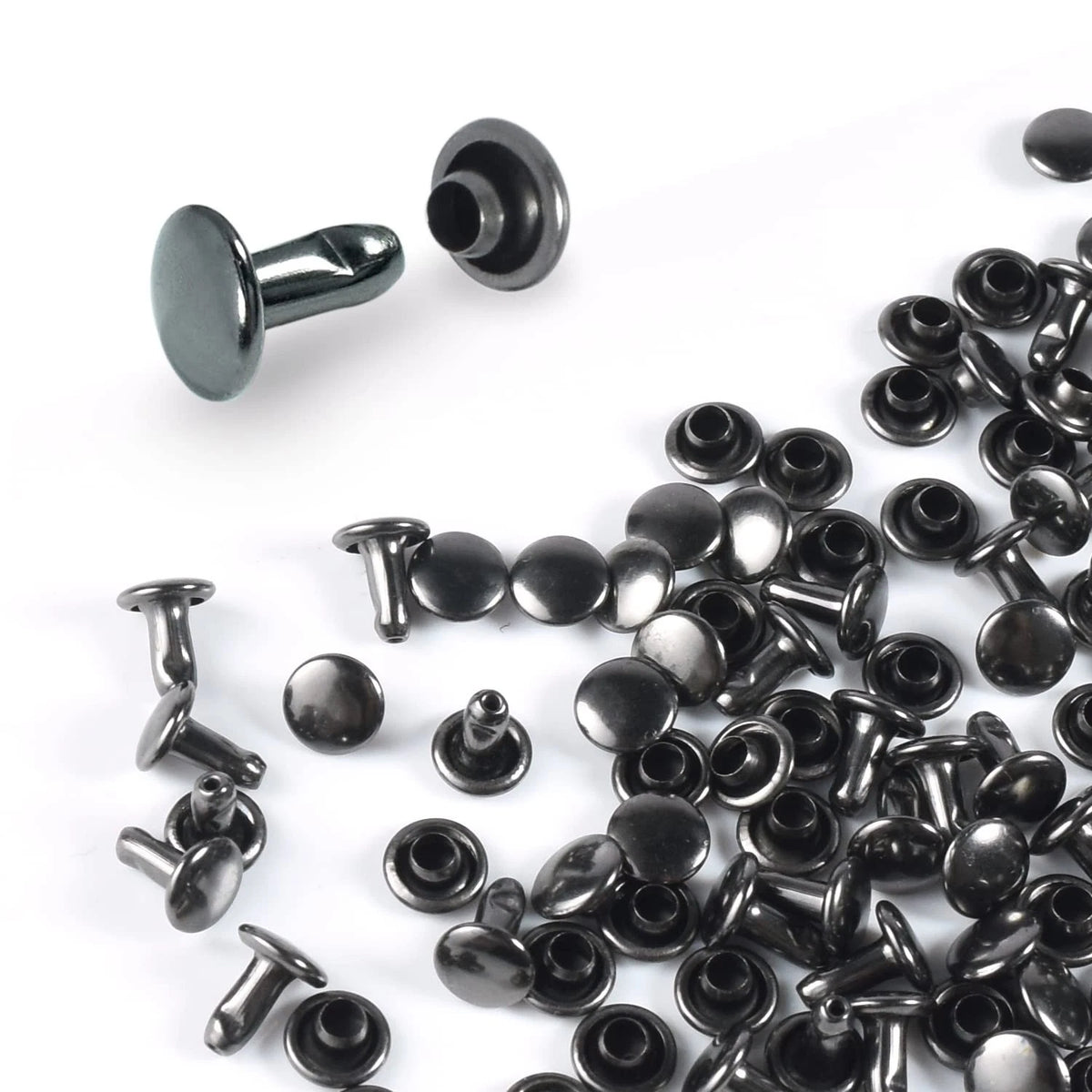 200Sets Leather Rivets 6mm Double Cap Rivets Tubular Metal Studs Leather Riv...