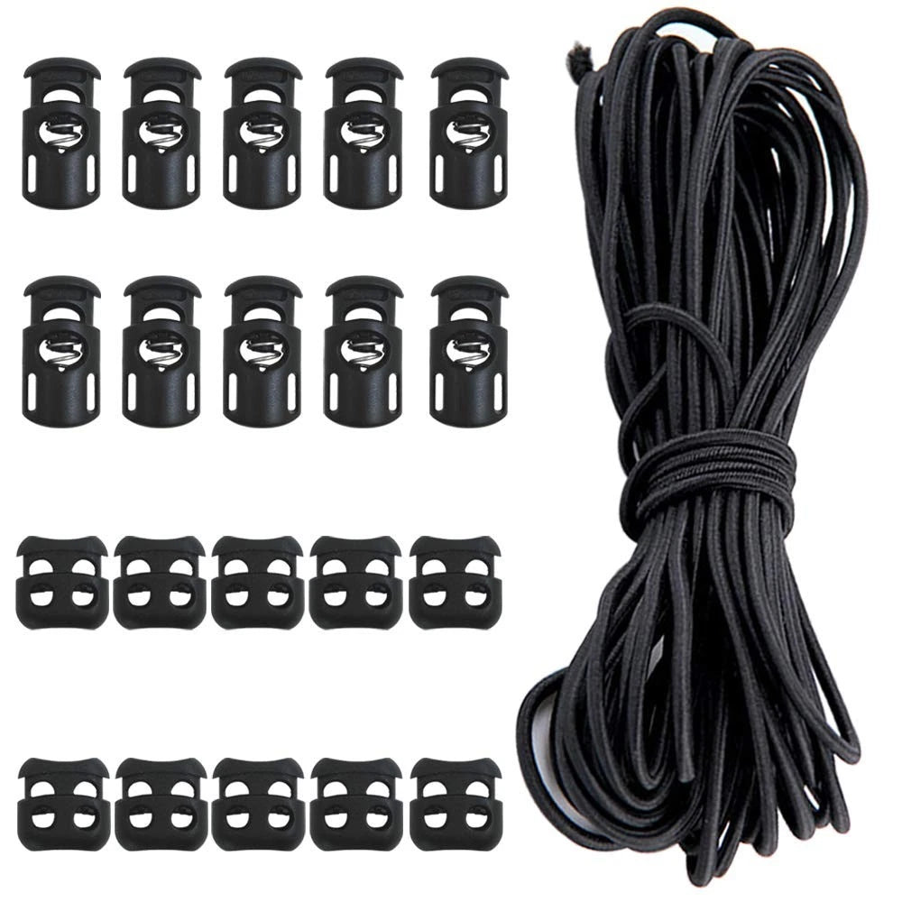 20 Pcs Plastic Cord Locks Kit Elastic Bungee Nylon Shock Cord 1/8