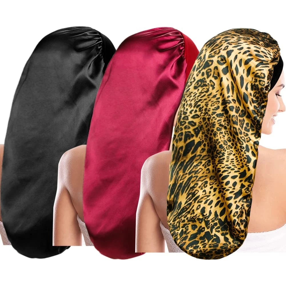 3 Pack Long Silky Satin Sleep Bonnet for Curly Hair Braids Dreadlock