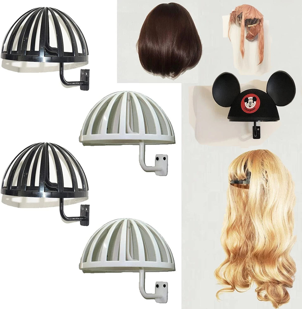 4 Pack Wall Mount Hanging Wig Stand, Wig Drying Holders, Plastic Wigs and Hat...