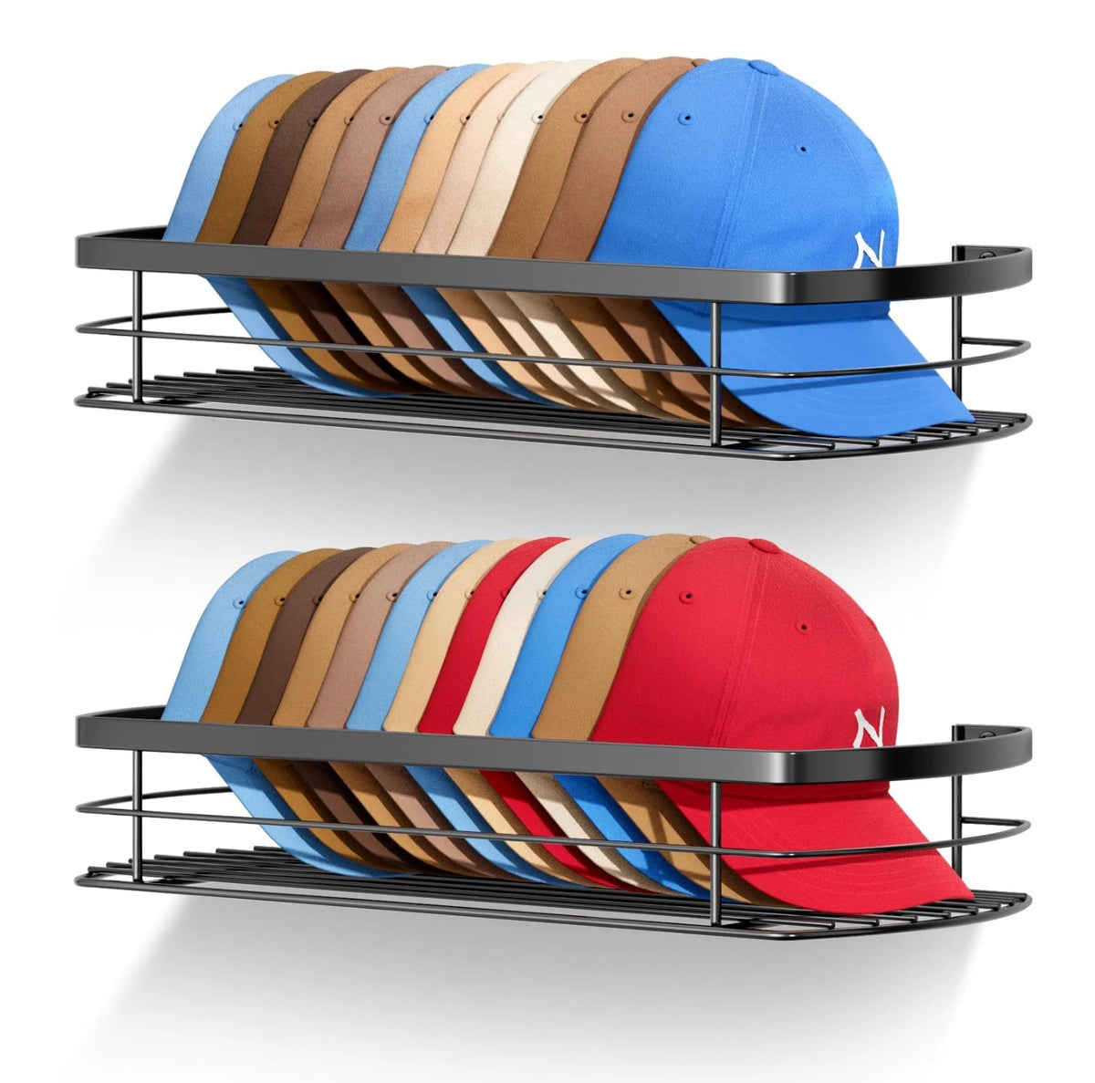 2 Pack Hat Rack Wall Mount Metal Organizer Holder Hanger Storage Shelves 22 Caps