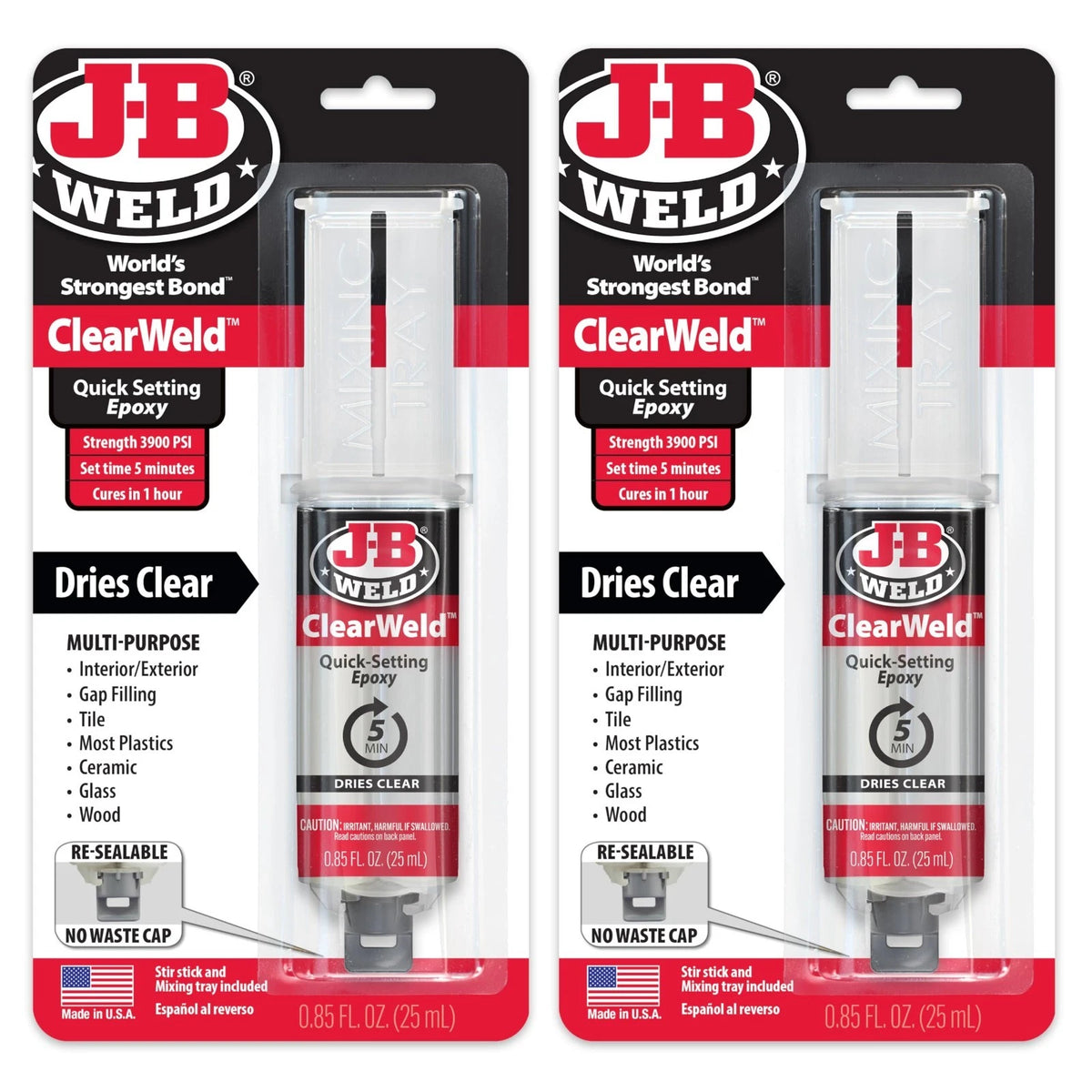 ClearWeld 5 Minute Epoxy, Clear, Syringe, 2 Pack, 50112-2