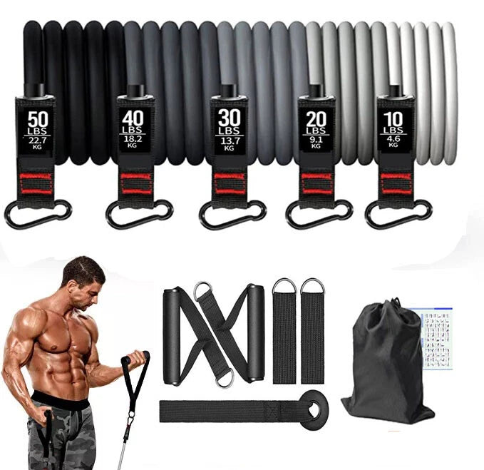 11-PCS Resistance Band Set Yoga Pilates Abs Exercise Fitness Tube Workout Bands