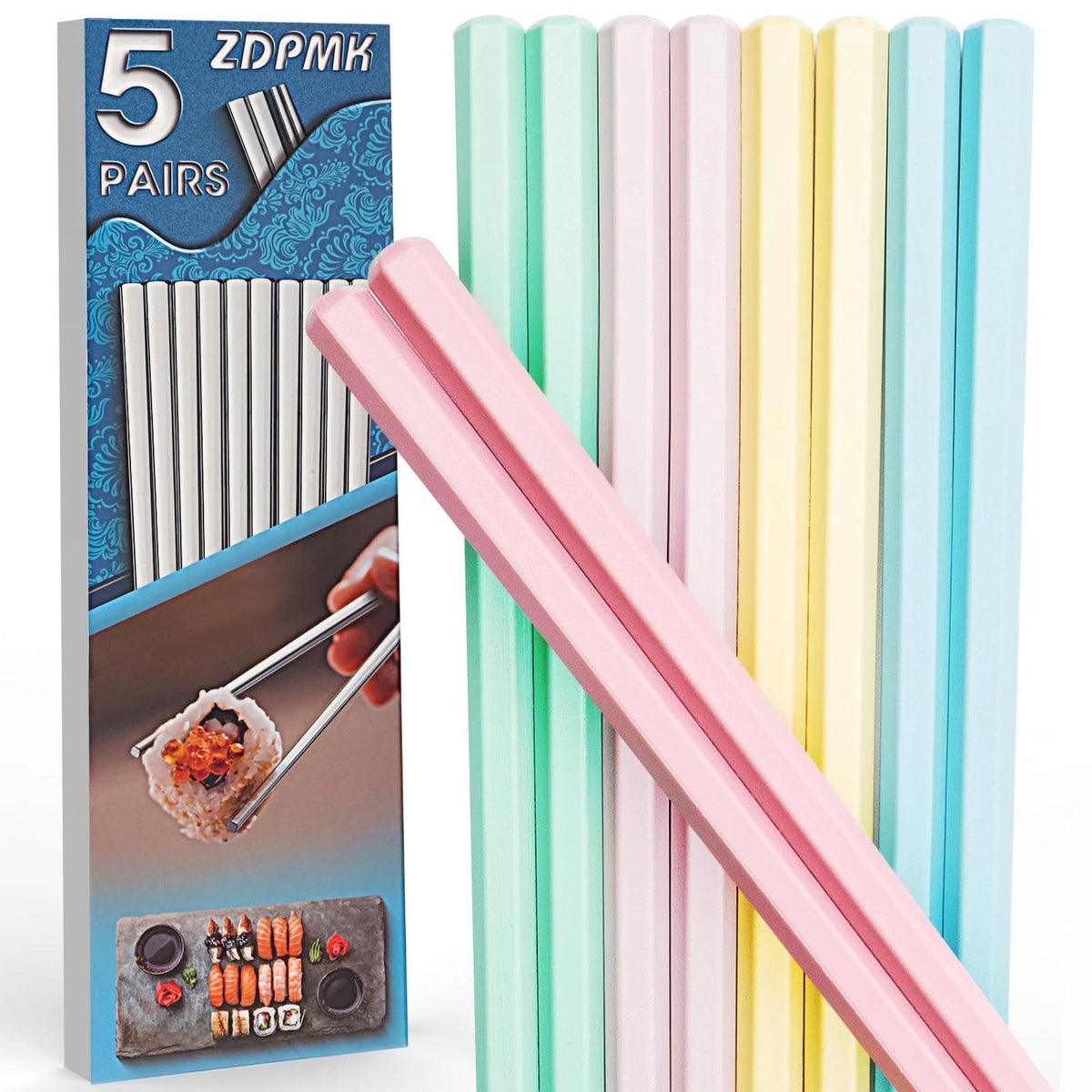 Fiberglass Chopsticks, 5 Pairs Reusable Chopsticks Dishwasher Safe, Japanese Chi