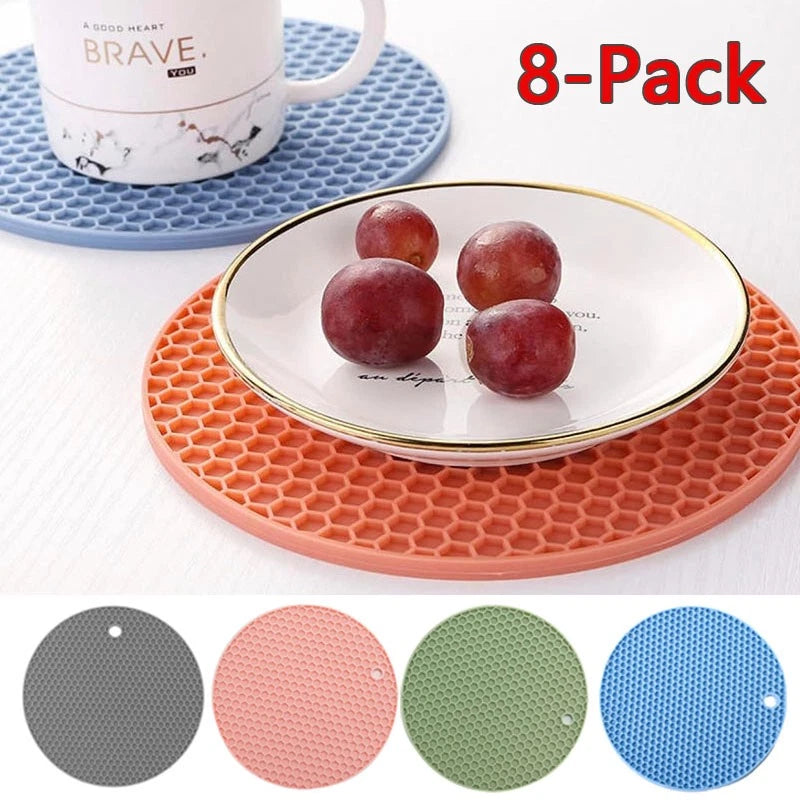 8 Pcs Silicone Heat Resistant Non-Slip Pot & Bowl Mat, Honeycomb.